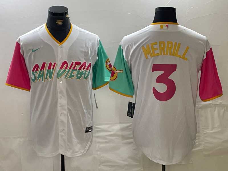Men%27s San Diego Padres #3 Jackson Merrill White 2023 City Connect Cool Base Stitched Jersey->san diego padres->MLB Jersey